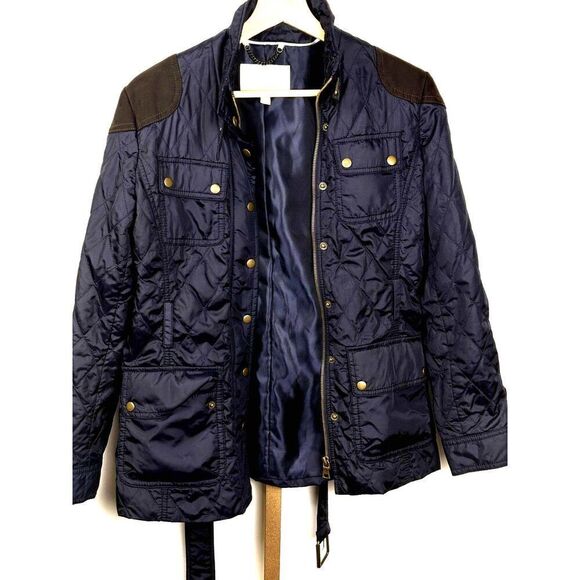 Banana Republic Navy Blue Belted Field Jacket w/ Faux Suede Accents Sz SX EUC - Picture 2 of 8